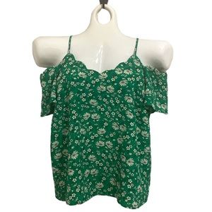 Monteau green floral cold shoulder top